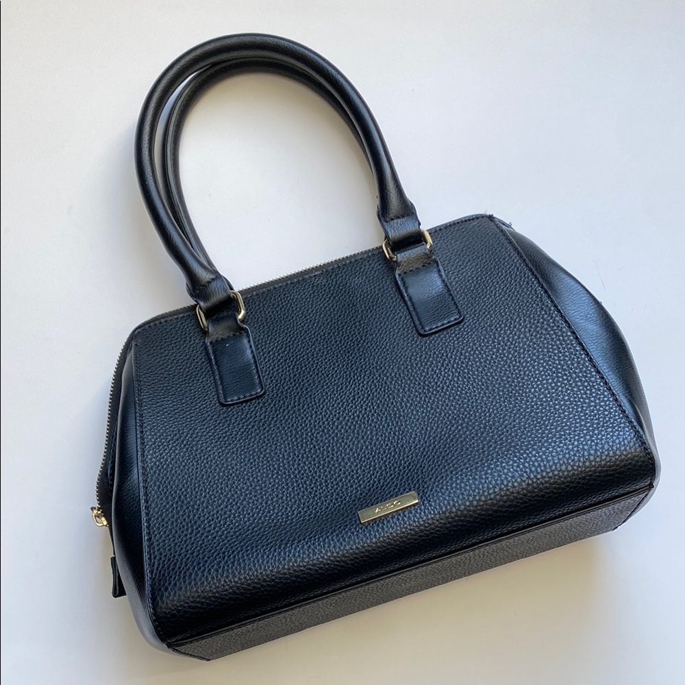 Aldo Gold and Black Handbag with Structured Shape and Zipper Closure